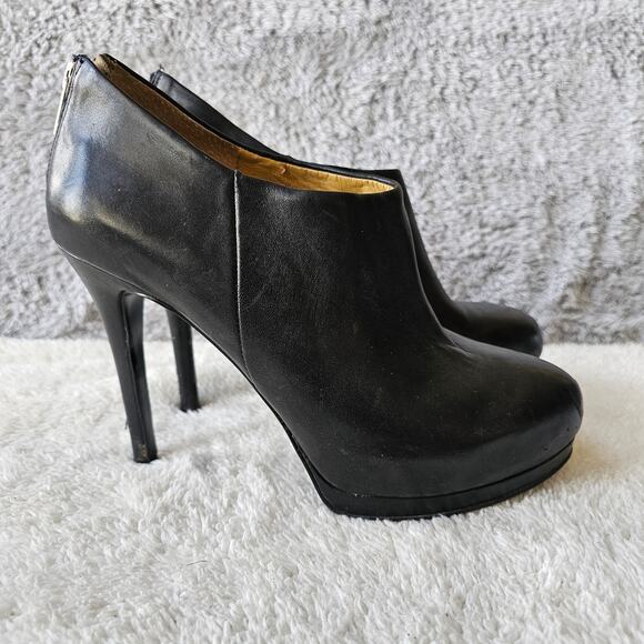 Nine West Women's Haywire Leather Bootie Platform Heels Size 8M Black‎ Back Zip - Picture 1 of 9
